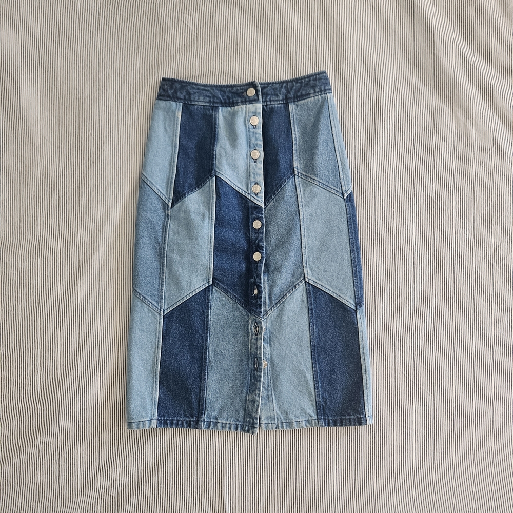 Sezane Alexane Denim Patchwork Skirt size 34